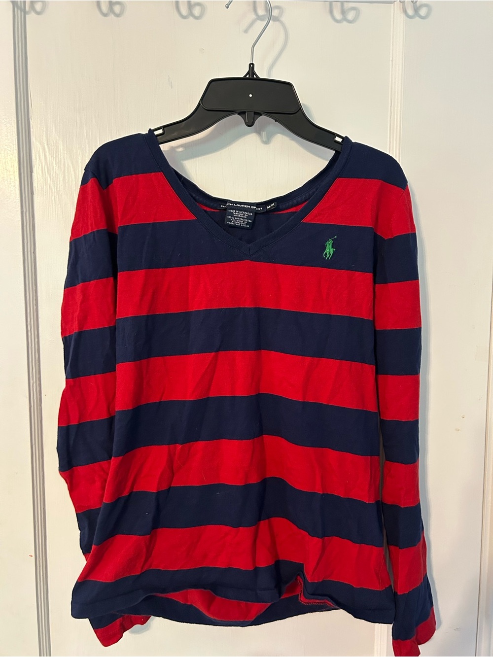 Ralph Lauren Classic Striped V-Neck - Red & Navy